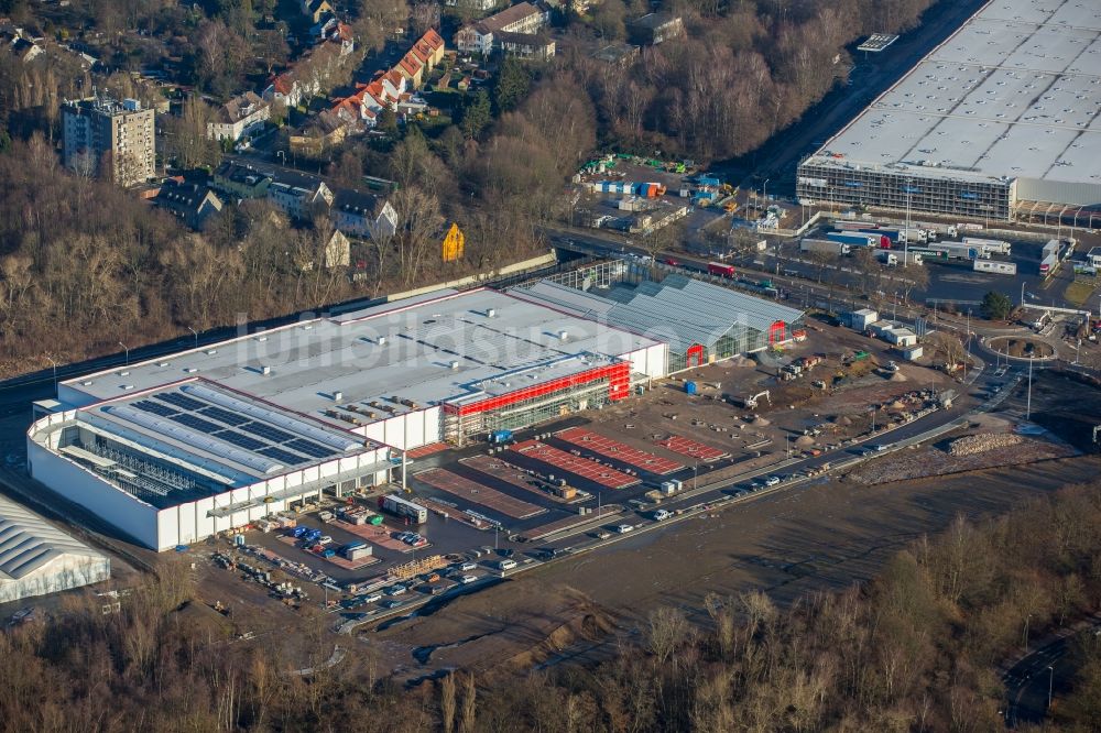 Luftbild Bochum - Baustelle zum Neubau- Gebäude des Baumarktes Hagebaumarkt Ziesak im Ortsteil Langendreer in Bochum im Bundesland Nordrhein-Westfalen