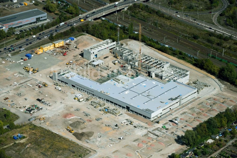 Luftbild Halle (Saale) - Baustelle zum Neubau- Gebäude des Baumarktes zwischen Dieselstraße und Zeppelinstraße in Halle (Saale) im Bundesland Sachsen-Anhalt, Deutschland