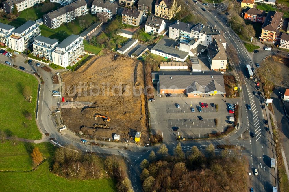 Witten aus der Vogelperspektive: Baustelle zum Neubau- Gebäude der der Firmenzentrale der Dr. Spang GmbH in der Rosi Wolfstein Strasse in Witten im Bundesland Nordrhein-Westfalen