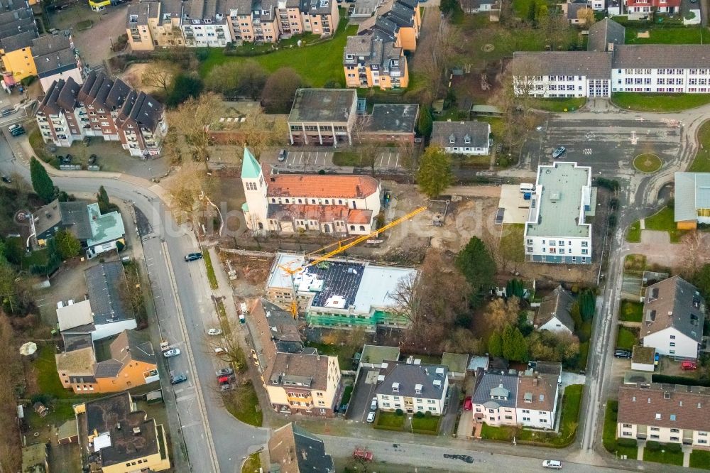 Bochum von oben - Baustelle zum Neubau des Gebäudekomplex des Caritasverband Bochum an der Alte Wittener Straße im Ortsteil Bochum Ost in Bochum im Bundesland Nordrhein-Westfalen, Deutschland