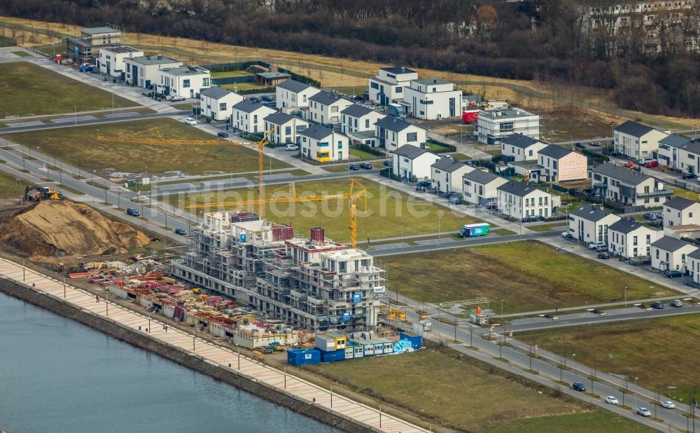 Luftbild Gelsenkirchen - Baustelle zum Neubau eines Gebäudekomplex der Hofschröer Projektbau GmbH & Co. KG an der Johannes-Rau-Allee in Gelsenkirchen im Bundesland Nordrhein-Westfalen, Deutschland