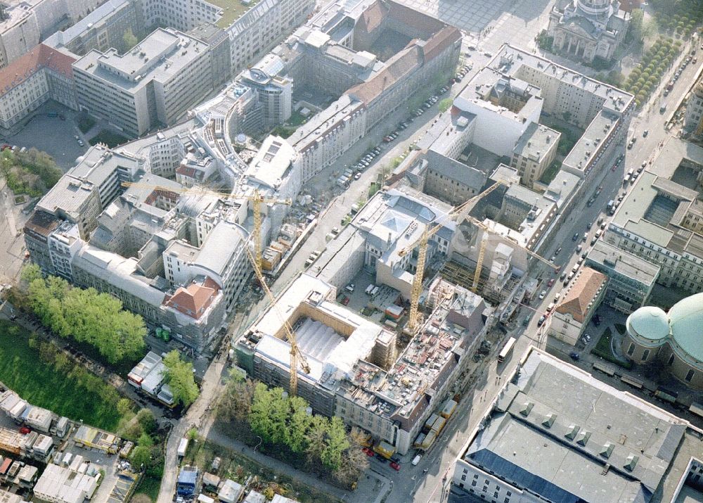 Berlin von oben - Baustelle zum Neubau des Gebäudekomplex des Senders SAT 1 an der Jägerstraße im Ortsteil Mitte in Berlin, Deutschland