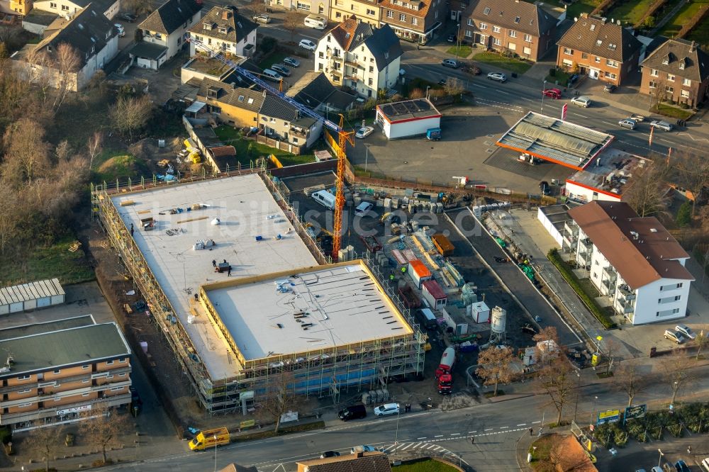 Hamm aus der Vogelperspektive: Baustelle zum Neubau des Gebäudekomplexes des Einkaufszentrum ALDI - Filiale im Ortsteil Heessen in Hamm im Bundesland Nordrhein-Westfalen, Deutschland