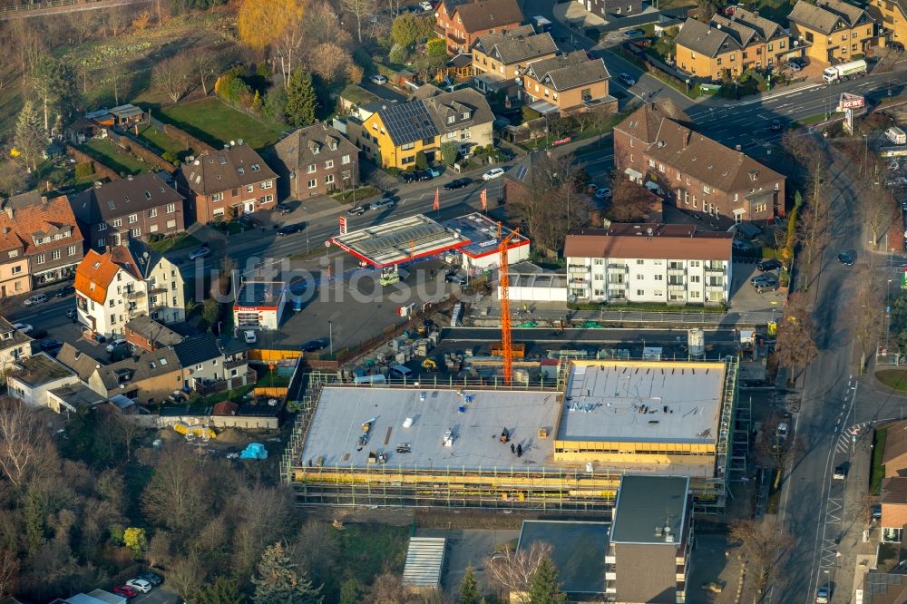 Hamm aus der Vogelperspektive: Baustelle zum Neubau des Gebäudekomplexes des Einkaufszentrum ALDI - Filiale im Ortsteil Heessen in Hamm im Bundesland Nordrhein-Westfalen, Deutschland