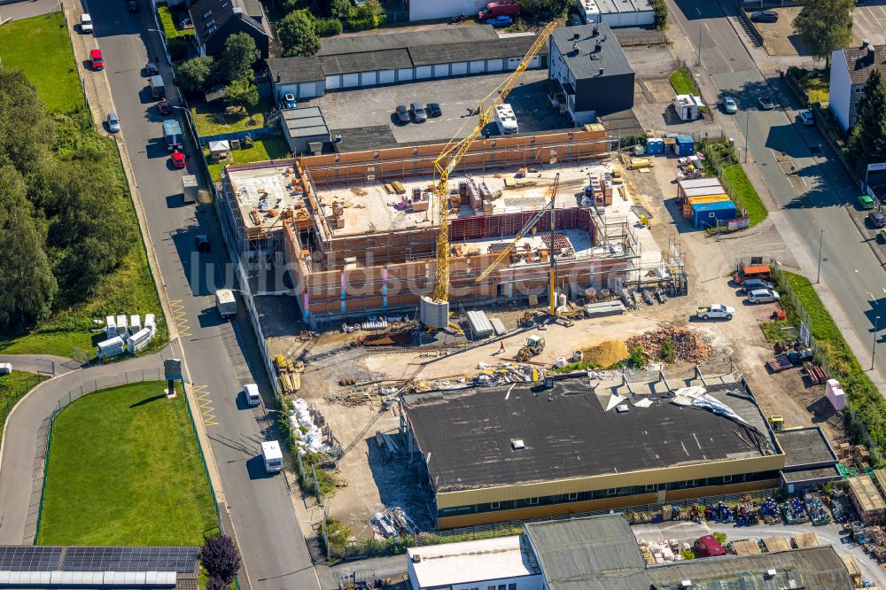 Gevelsberg von oben - Baustelle zum Neubau des Gebäudekomplexes des Einkaufszentrum ALDI im Ortsteil Heck in Gevelsberg im Bundesland Nordrhein-Westfalen, Deutschland