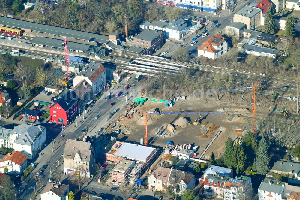 Berlin aus der Vogelperspektive: Baustelle zum Neubau des Gebäudekomplexes des Einkaufszentrum an der Hönower Straße im Ortsteil Mahlsdorf in Berlin, Deutschland