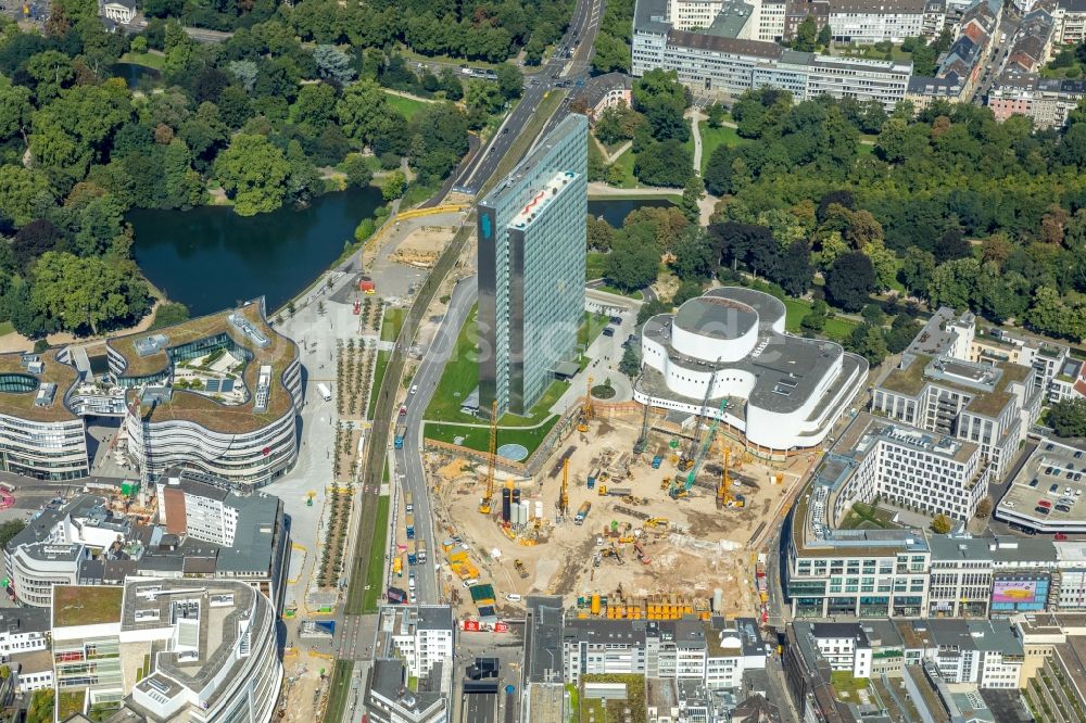 Luftbild Düsseldorf - Baustelle zum Neubau des Gebäudekomplexes des Einkaufszentrum Ingenhoven-Tal - Köbogen 2 am Gustaf-Gründgens-Platz in Düsseldorf im Bundesland Nordrhein-Westfalen, Deutschland