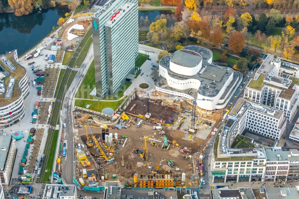 Luftbild Düsseldorf - Baustelle zum Neubau des Gebäudekomplexes des Einkaufszentrum Ingenhoven-Tal - Köbogen 2 am Gustaf-Gründgens-Platz in Düsseldorf im Bundesland Nordrhein-Westfalen, Deutschland