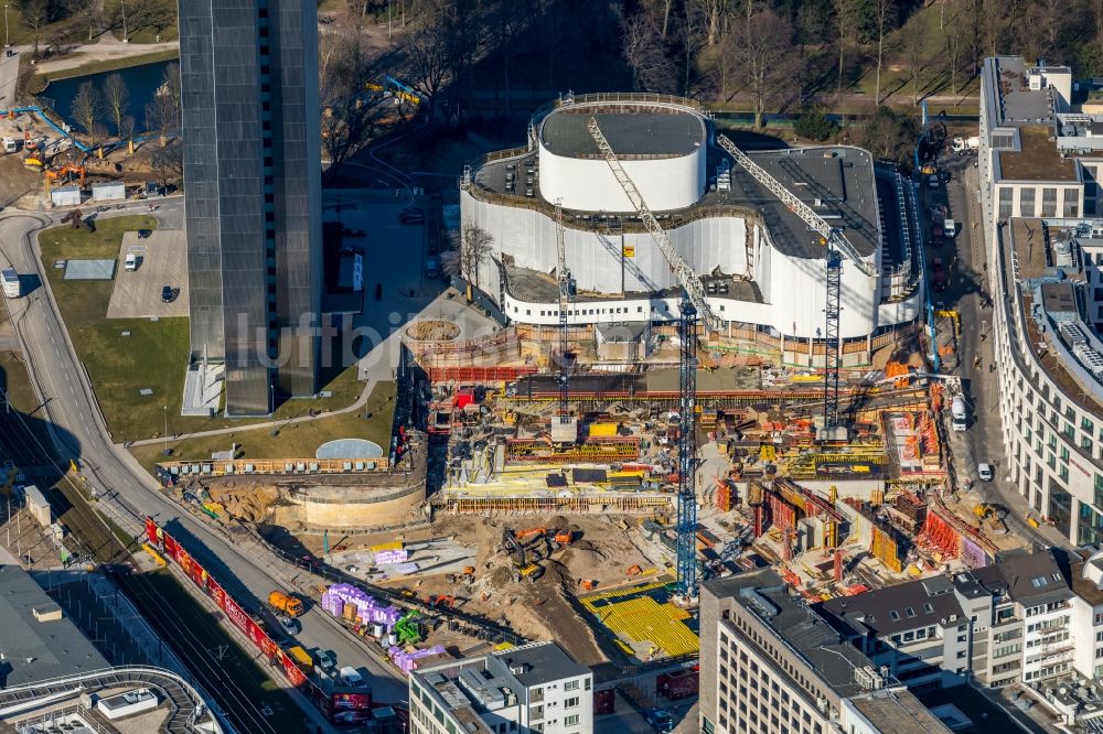 Luftaufnahme Düsseldorf - Baustelle zum Neubau des Gebäudekomplexes des Einkaufszentrum Ingenhoven-Tal - Köbogen 2 am Gustaf-Gründgens-Platz in Düsseldorf im Bundesland Nordrhein-Westfalen, Deutschland