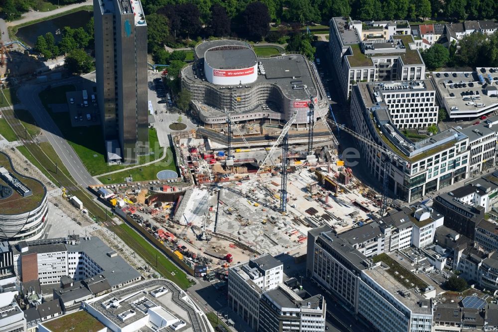 Düsseldorf aus der Vogelperspektive: Baustelle zum Neubau des Gebäudekomplexes des Einkaufszentrum Ingenhoven-Tal - Köbogen 2 am Gustaf-Gründgens-Platz in Düsseldorf im Bundesland Nordrhein-Westfalen, Deutschland