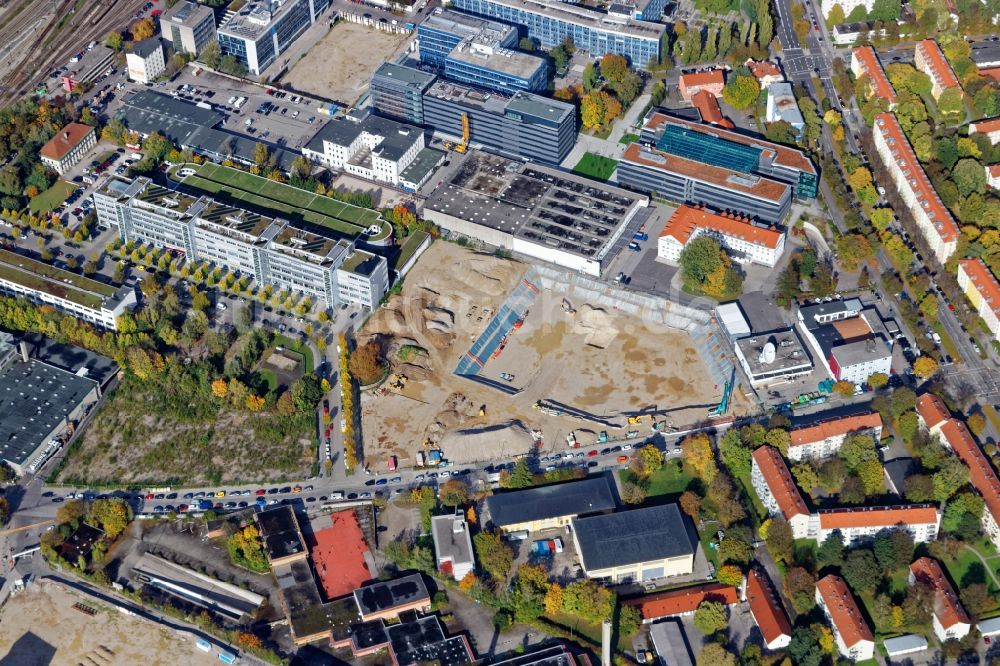 Luftbild München - Baustelle zum Neubau des Gebäudekomplexes des Einkaufszentrum NVZ „PLAZA“ im Ortsteil Berg am Laim in München im Bundesland Bayern, Deutschland