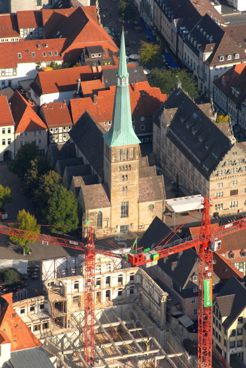 Hameln aus der Vogelperspektive: Baustelle zum Neubau des Gebäudekomplexes des Einkaufszentrum Stadt-Galerie Hameln in Hameln im Bundesland Niedersachsen, Deutschland