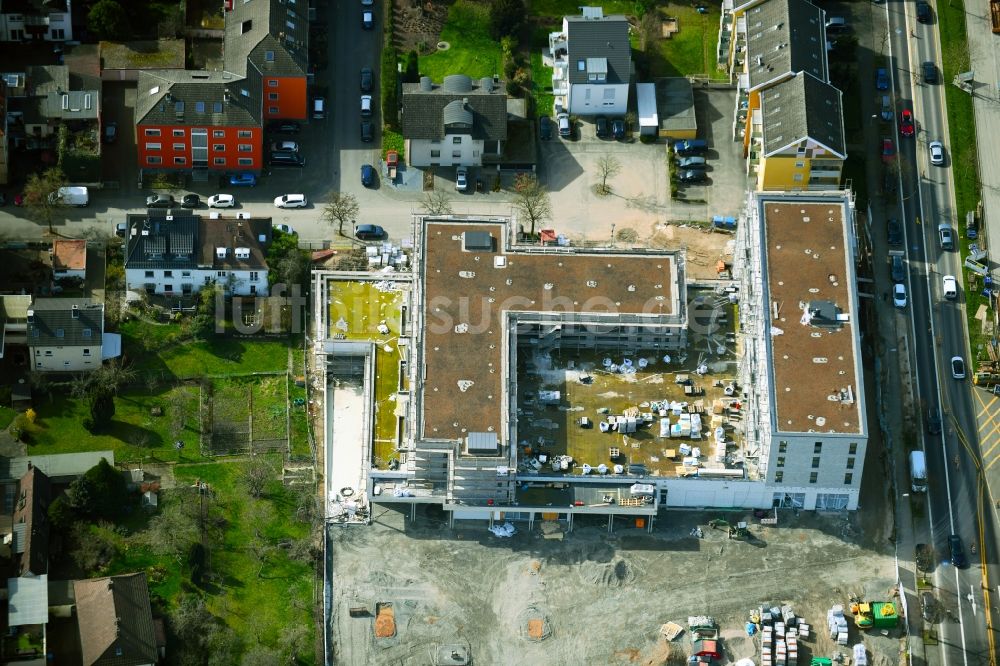 Luftaufnahme Aschaffenburg - Baustelle zum Neubau des Gebäudekomplexes des Einkaufszentrum Tegut-Markt im Ortsteil Damm in Aschaffenburg im Bundesland Bayern, Deutschland