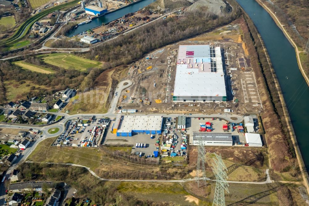 Herne aus der Vogelperspektive: Baustelle zum Neubau eines Gebäudekomplexes auf dem Gelände des „ Duvenbeck Logistikzentrum Grimberg “ in Herne im Bundesland Nordrhein-Westfalen