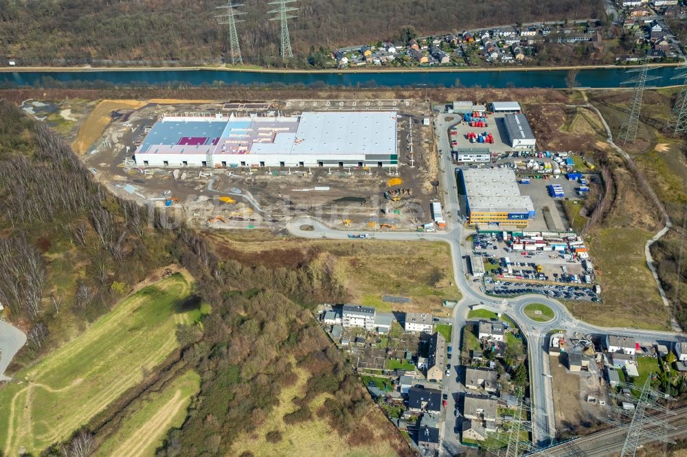 Herne von oben - Baustelle zum Neubau eines Gebäudekomplexes auf dem Gelände des „ Duvenbeck Logistikzentrum Grimberg “ in Herne im Bundesland Nordrhein-Westfalen