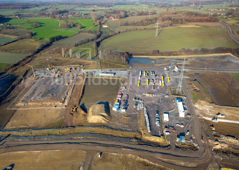 Werne aus der Vogelperspektive: Baustelle zum Neubau eines Gebäudekomplexes auf dem Gelände des Logistikzentrums Amazon Logistik im Ortsteil Lenklar in Werne im Bundesland Nordrhein-Westfalen