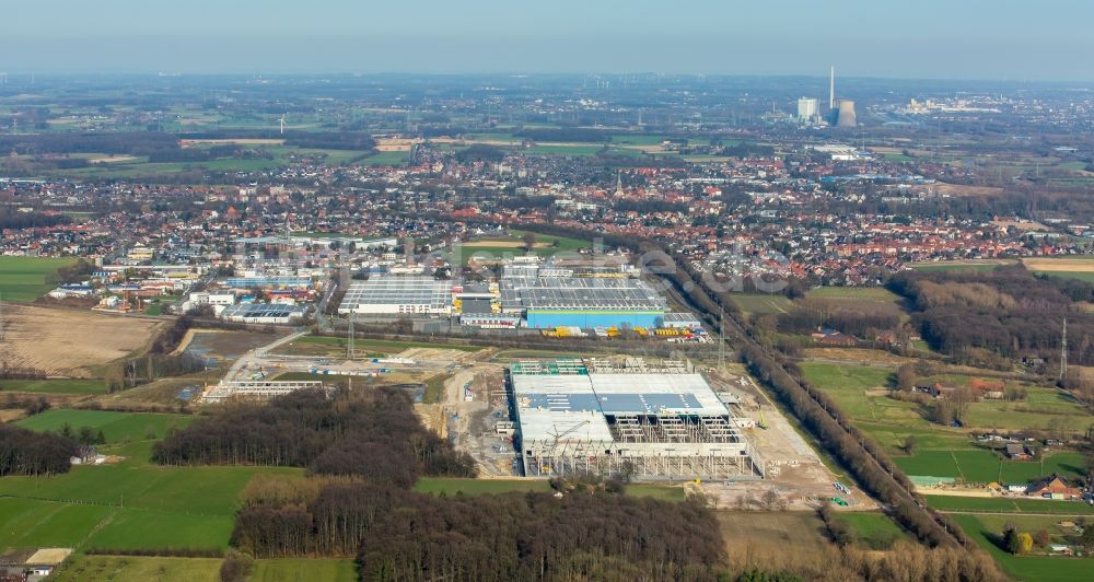 Luftaufnahme Werne - Baustelle zum Neubau eines Gebäudekomplexes auf dem Gelände des Logistikzentrums Amazon Logistik im Ortsteil Lenklar in Werne im Bundesland Nordrhein-Westfalen