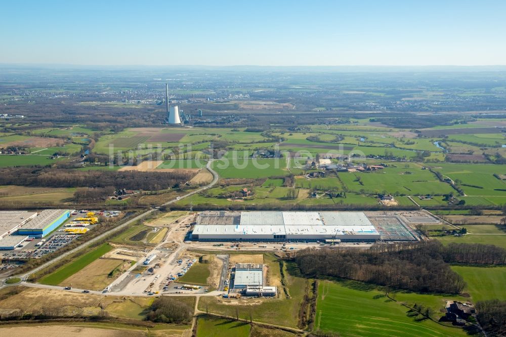 Luftaufnahme Werne - Baustelle zum Neubau eines Gebäudekomplexes auf dem Gelände des Logistikzentrums Amazon Logistik im Ortsteil Lenklar in Werne im Bundesland Nordrhein-Westfalen