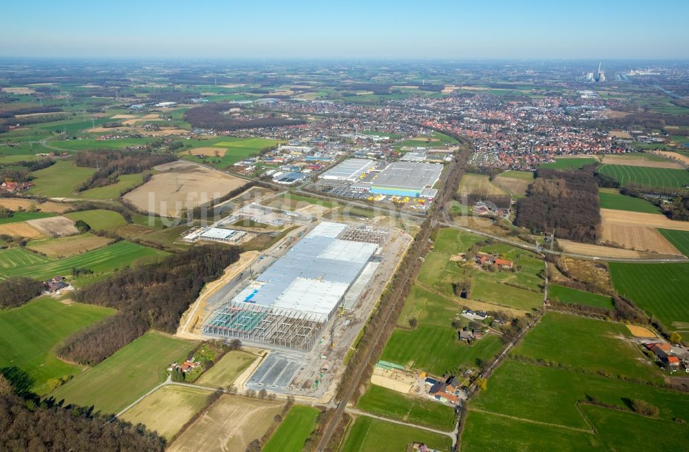 Luftaufnahme Werne - Baustelle zum Neubau eines Gebäudekomplexes auf dem Gelände des Logistikzentrums Amazon Logistik im Ortsteil Lenklar in Werne im Bundesland Nordrhein-Westfalen