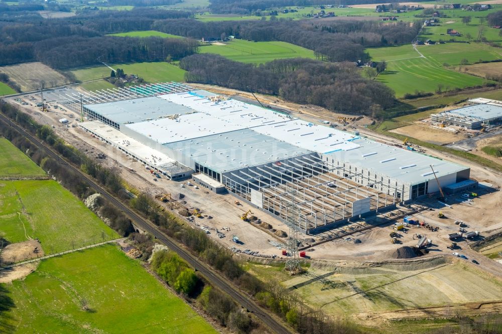 Luftbild Werne - Baustelle zum Neubau eines Gebäudekomplexes auf dem Gelände des Logistikzentrums Amazon Logistik im Ortsteil Lenklar in Werne im Bundesland Nordrhein-Westfalen