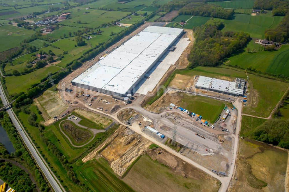 Werne aus der Vogelperspektive: Baustelle zum Neubau eines Gebäudekomplexes auf dem Gelände des Logistikzentrums Amazon Logistik in Werne im Bundesland Nordrhein-Westfalen