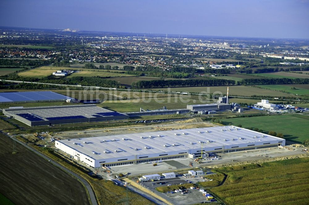 Luftbild Sülzetal - Baustelle zum Neubau eines Gebäudekomplexes auf dem Gelände des Logistikzentrums AMAZON in Sülzetal im Bundesland Sachsen-Anhalt, Deutschland