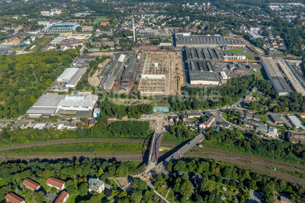 Bochum von oben - Baustelle zum Neubau eines Gebäudekomplexes auf dem Gelände des Logistikzentrums Dietz AG an der Karl-Lange-Straße in Bochum im Bundesland Nordrhein-Westfalen, Deutschland