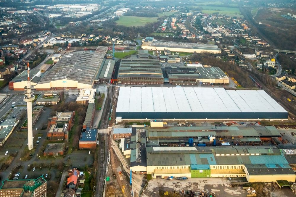 Luftaufnahme Bochum - Baustelle zum Neubau eines Gebäudekomplexes auf dem Gelände des Logistikzentrums Dietz AG an der Karl-Lange-Straße in Bochum im Bundesland Nordrhein-Westfalen, Deutschland