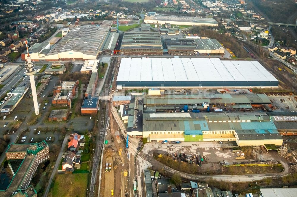 Bochum von oben - Baustelle zum Neubau eines Gebäudekomplexes auf dem Gelände des Logistikzentrums Dietz AG an der Karl-Lange-Straße in Bochum im Bundesland Nordrhein-Westfalen, Deutschland