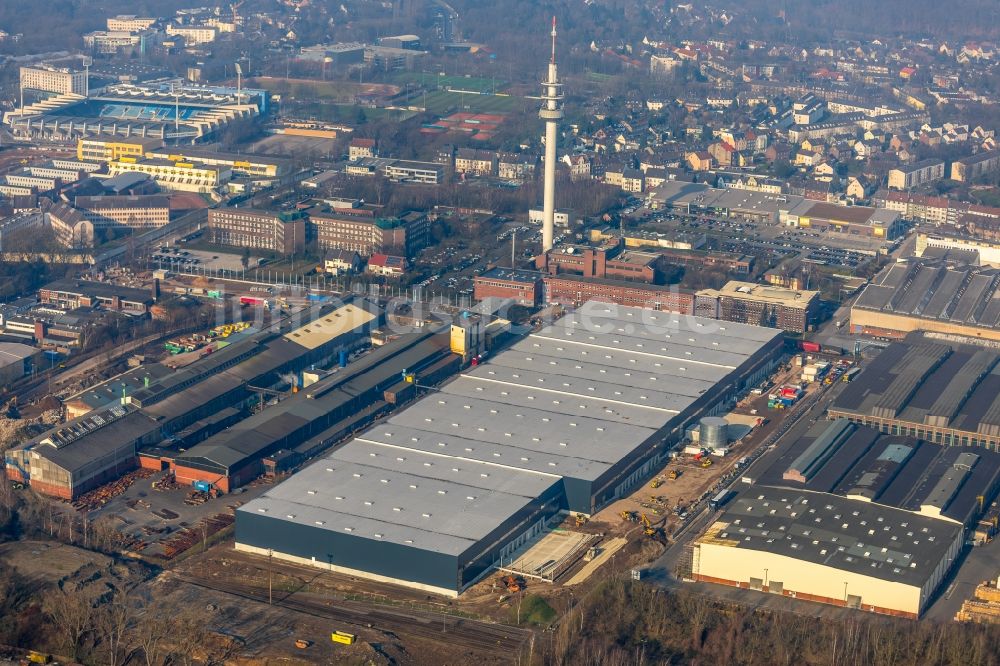 Luftbild Bochum - Baustelle zum Neubau eines Gebäudekomplexes auf dem Gelände des Logistikzentrums Dietz AG an der Karl-Lange-Straße in Bochum im Bundesland Nordrhein-Westfalen, Deutschland