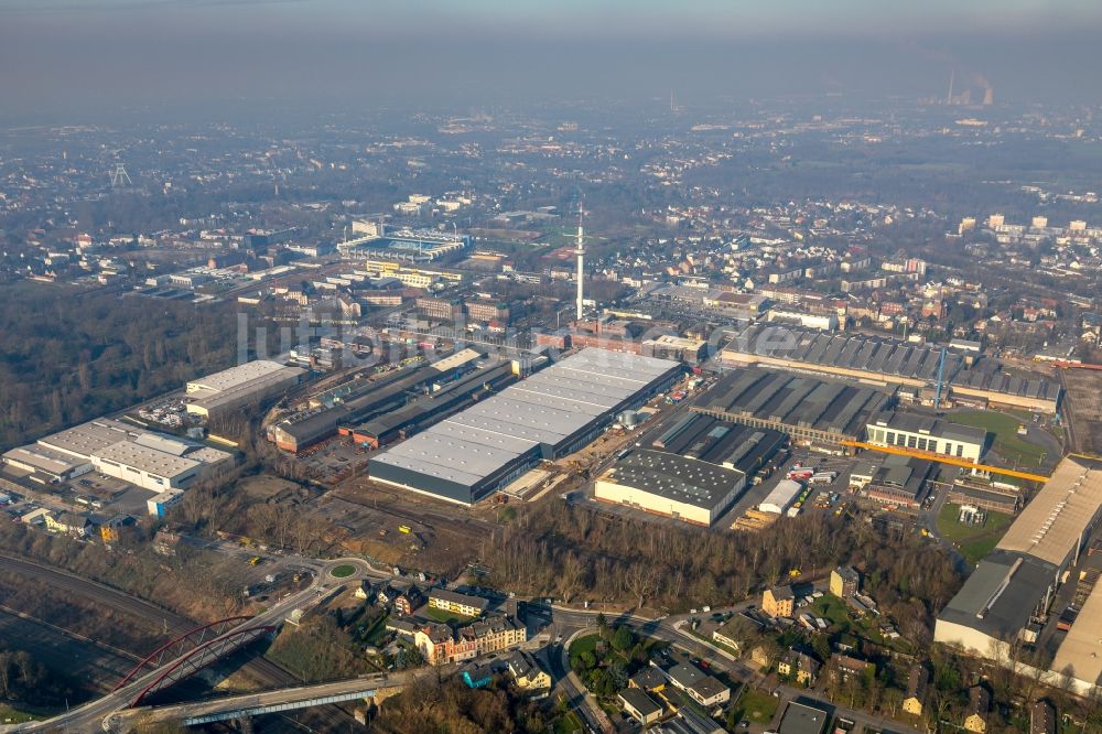 Luftaufnahme Bochum - Baustelle zum Neubau eines Gebäudekomplexes auf dem Gelände des Logistikzentrums Dietz AG an der Karl-Lange-Straße in Bochum im Bundesland Nordrhein-Westfalen, Deutschland