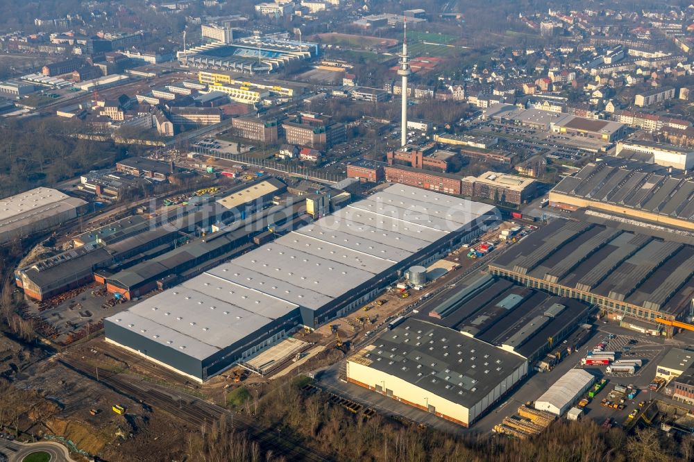 Luftbild Bochum - Baustelle zum Neubau eines Gebäudekomplexes auf dem Gelände des Logistikzentrums Dietz AG an der Karl-Lange-Straße in Bochum im Bundesland Nordrhein-Westfalen, Deutschland