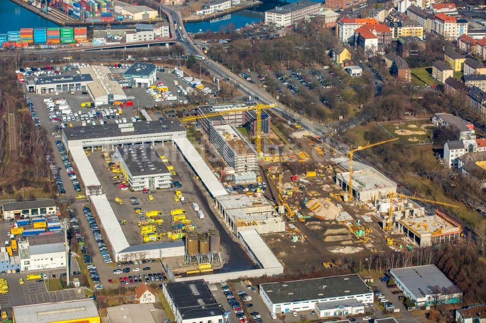 Luftbild Dortmund - Baustelle zum Neubau eines Gebäudekomplexes auf dem Gelände des Logistikzentrums DOGA - Dortmunder Gesellschaft für Abfall mbH am Sunderweg im Ortsteil Innenstadt-Nord in Dortmund im Bundesland Nordrhein-Westfalen