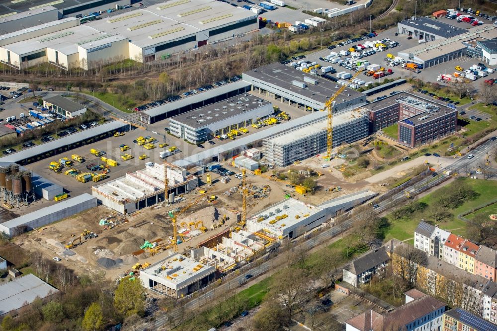 Dortmund von oben - Baustelle zum Neubau eines Gebäudekomplexes auf dem Gelände des Logistikzentrums DOGA - Dortmunder Gesellschaft für Abfall mbH am Sunderweg im Ortsteil Innenstadt-Nord in Dortmund im Bundesland Nordrhein-Westfalen