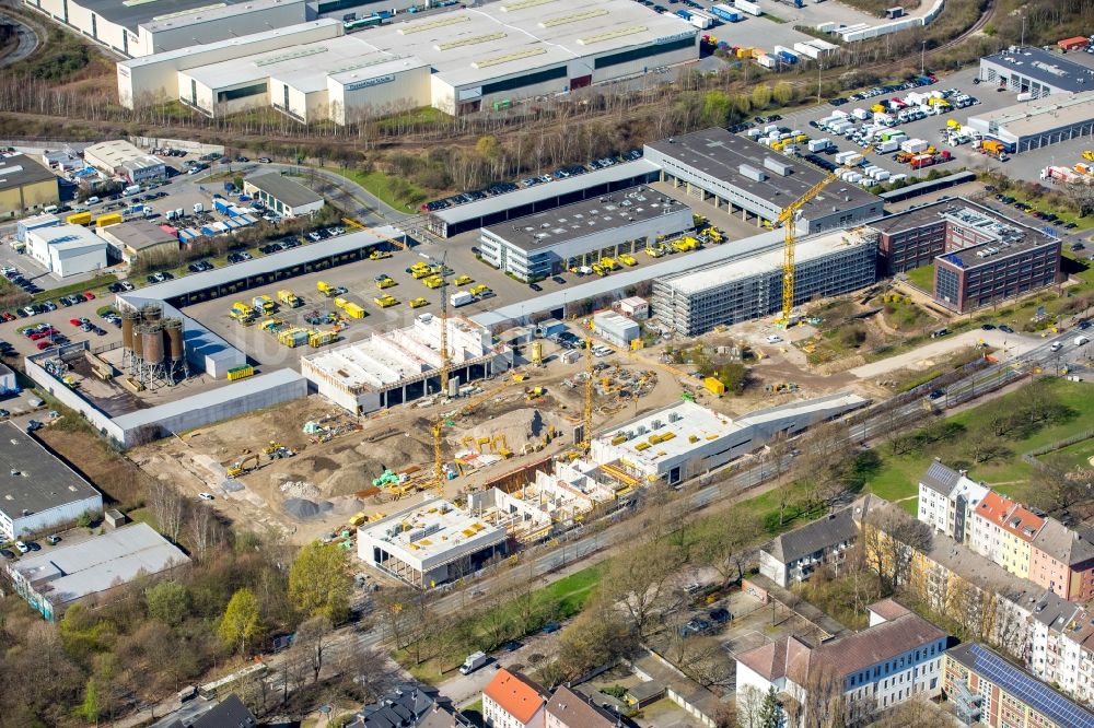 Dortmund aus der Vogelperspektive: Baustelle zum Neubau eines Gebäudekomplexes auf dem Gelände des Logistikzentrums DOGA - Dortmunder Gesellschaft für Abfall mbH am Sunderweg im Ortsteil Innenstadt-Nord in Dortmund im Bundesland Nordrhein-Westfalen