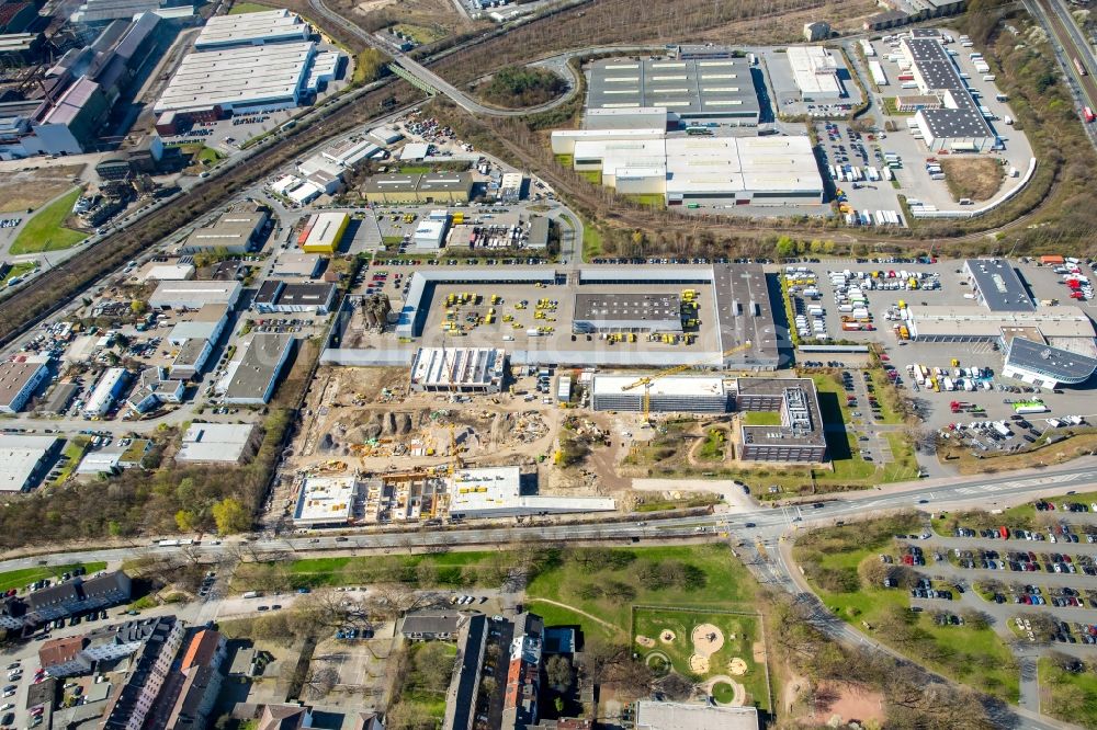 Dortmund von oben - Baustelle zum Neubau eines Gebäudekomplexes auf dem Gelände des Logistikzentrums DOGA - Dortmunder Gesellschaft für Abfall mbH am Sunderweg im Ortsteil Innenstadt-Nord in Dortmund im Bundesland Nordrhein-Westfalen