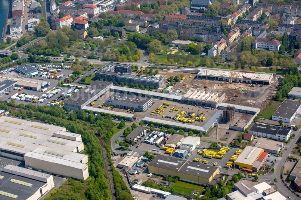 Dortmund von oben - Baustelle zum Neubau eines Gebäudekomplexes auf dem Gelände des Logistikzentrums DOGA - Dortmunder Gesellschaft für Abfall mbH am Sunderweg im Ortsteil Innenstadt-Nord in Dortmund im Bundesland Nordrhein-Westfalen