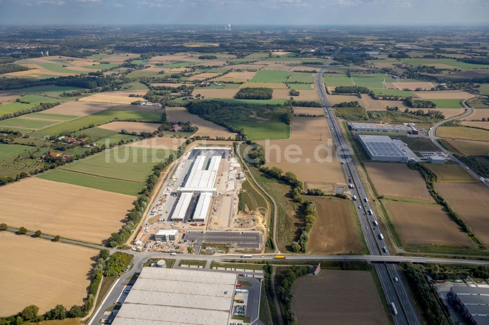 Luftbild Hamm - Baustelle zum Neubau eines Gebäudekomplexes auf dem Gelände des Logistikzentrums der DPD Deutschland GmbH in Hamm im Bundesland Nordrhein-Westfalen, Deutschland