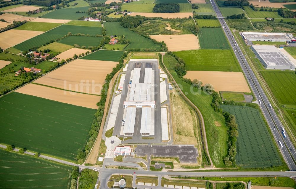 Hamm aus der Vogelperspektive: Baustelle zum Neubau eines Gebäudekomplexes auf dem Gelände des Logistikzentrums der DPD Deutschland GmbH in Hamm im Bundesland Nordrhein-Westfalen, Deutschland