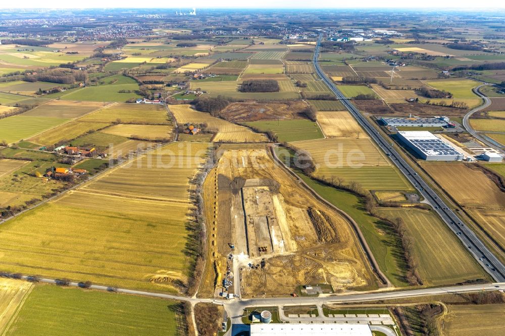 Hamm aus der Vogelperspektive: Baustelle zum Neubau eines Gebäudekomplexes auf dem Gelände des Logistikzentrums der DPD Deutschland GmbH am Osterbönener Weg in Hamm im Bundesland Nordrhein-Westfalen, Deutschland