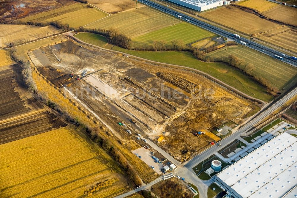 Hamm von oben - Baustelle zum Neubau eines Gebäudekomplexes auf dem Gelände des Logistikzentrums der DPD Deutschland GmbH am Osterbönener Weg in Hamm im Bundesland Nordrhein-Westfalen, Deutschland