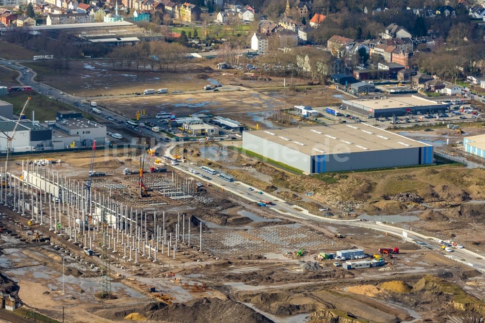 Luftaufnahme Gelsenkirchen - Baustelle zum Neubau eines Gebäudekomplexes auf dem Gelände des Logistikzentrums Febi Bilstein an der Europastraße in Gelsenkirchen im Bundesland Nordrhein-Westfalen, Deutschland