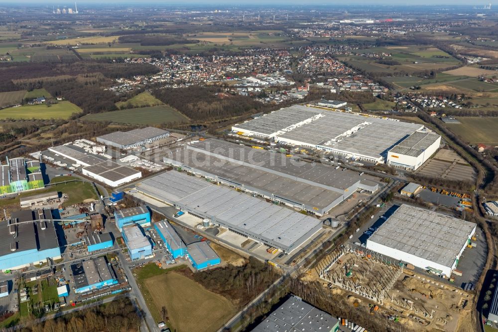 Luftaufnahme Unna - Baustelle zum Neubau eines Gebäudekomplexes auf dem Gelände des Logistikzentrums an der Formerstraße im Ortsteil Alte Heide in Unna im Bundesland Nordrhein-Westfalen, Deutschland