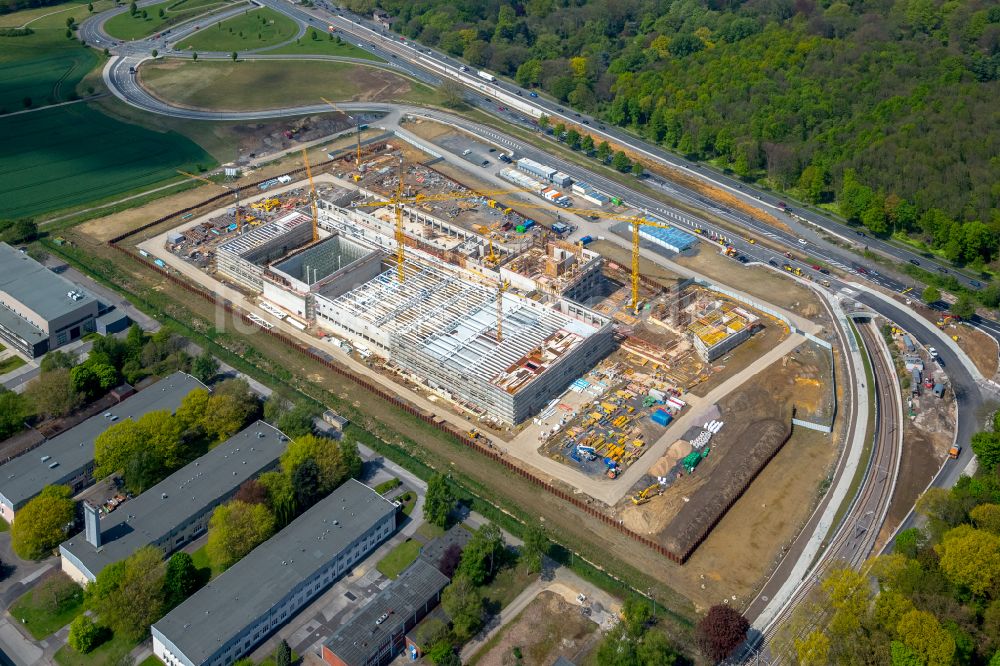 Dortmund aus der Vogelperspektive: Baustelle zum Neubau eines Gebäudekomplexes auf dem Gelände des Logistikzentrums Geldspeicher der Deutschen Bundesbank in Dortmund im Bundesland Nordrhein-Westfalen