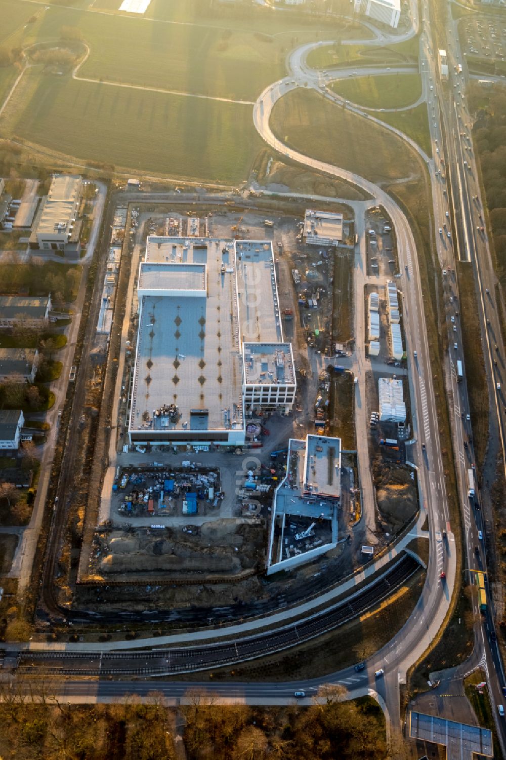 Dortmund aus der Vogelperspektive: Baustelle zum Neubau eines Gebäudekomplexes auf dem Gelände des Logistikzentrums Geldspeicher der Deutschen Bundesbank in Dortmund im Bundesland Nordrhein-Westfalen