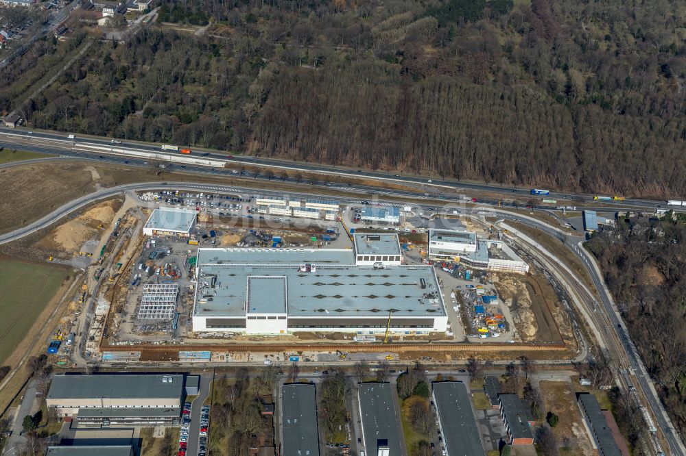 Dortmund aus der Vogelperspektive: Baustelle zum Neubau eines Gebäudekomplexes auf dem Gelände des Logistikzentrums Geldspeicher der Deutschen Bundesbank in Dortmund im Bundesland Nordrhein-Westfalen