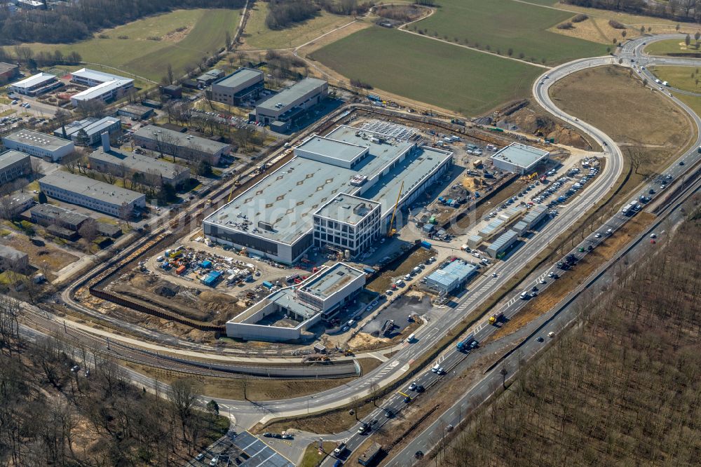 Dortmund aus der Vogelperspektive: Baustelle zum Neubau eines Gebäudekomplexes auf dem Gelände des Logistikzentrums Geldspeicher der Deutschen Bundesbank in Dortmund im Bundesland Nordrhein-Westfalen