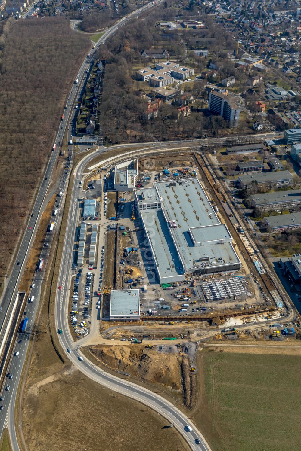 Dortmund von oben - Baustelle zum Neubau eines Gebäudekomplexes auf dem Gelände des Logistikzentrums Geldspeicher der Deutschen Bundesbank in Dortmund im Bundesland Nordrhein-Westfalen