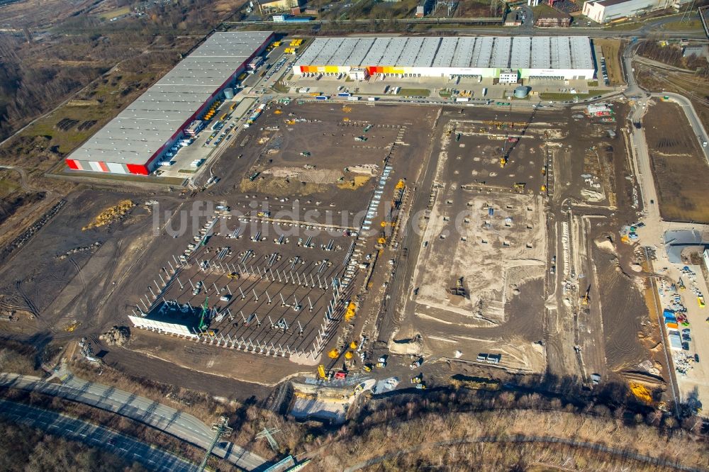 Dortmund aus der Vogelperspektive: Baustelle zum Neubau eines Gebäudekomplexes auf dem Gelände des Logistikzentrums des Internethändlers Amazon im Ortsteil Innenstadt-Nord in Dortmund im Bundesland Nordrhein-Westfalen