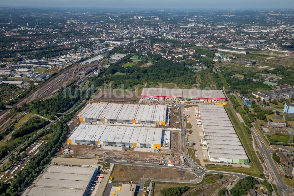 Luftbild Dortmund - Baustelle zum Neubau eines Gebäudekomplexes auf dem Gelände des Logistikzentrums des Internethändlers Amazon im Ortsteil Innenstadt-Nord in Dortmund im Bundesland Nordrhein-Westfalen